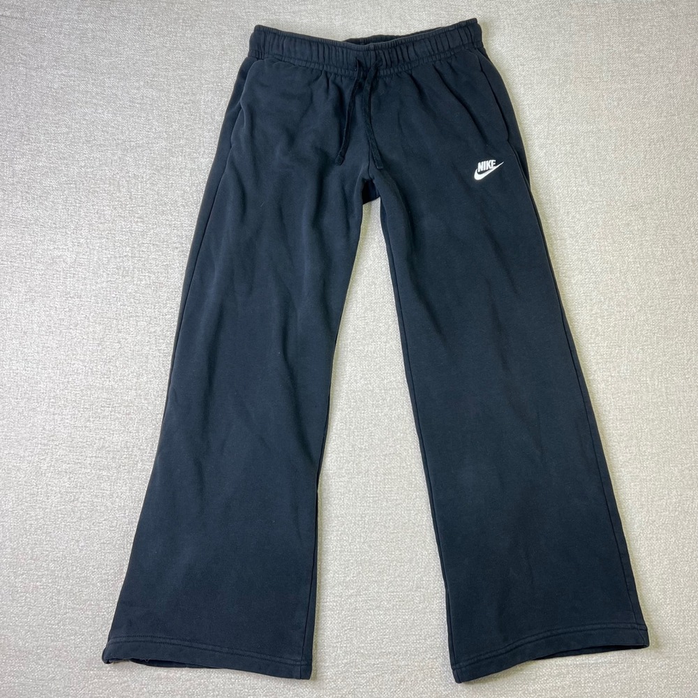 Nike Womens Club Fleece Lined Wide Leg Jogger Sweatpants Black Medium